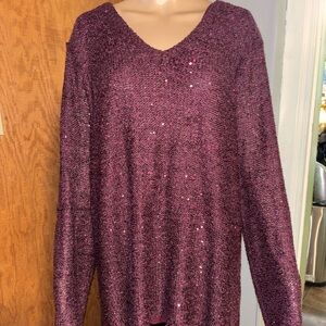 Apt. 9 purple Sequin V-Neck Sweater 3X